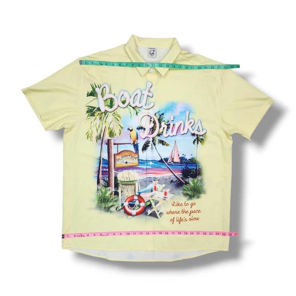Hardaddy BOAT DRINKS Hawaiian‎ Button Up Short Sleeve Yellow Shirt Men's XL - Picture 4 of 10
